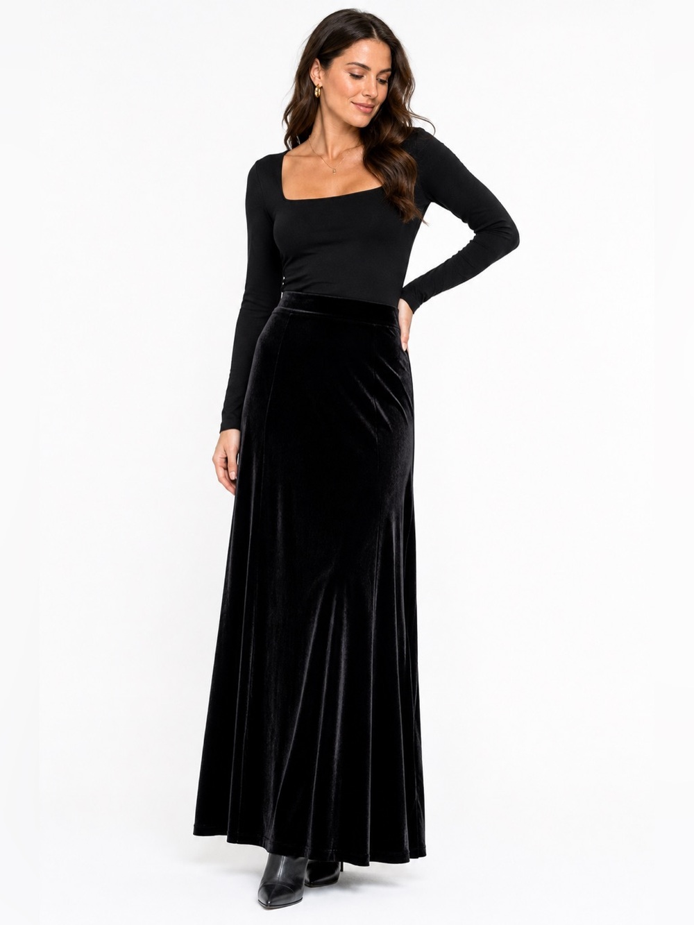 Worthington Skirt 14 Black Velvet Maxi Long Goth Holiday Evening Pull On